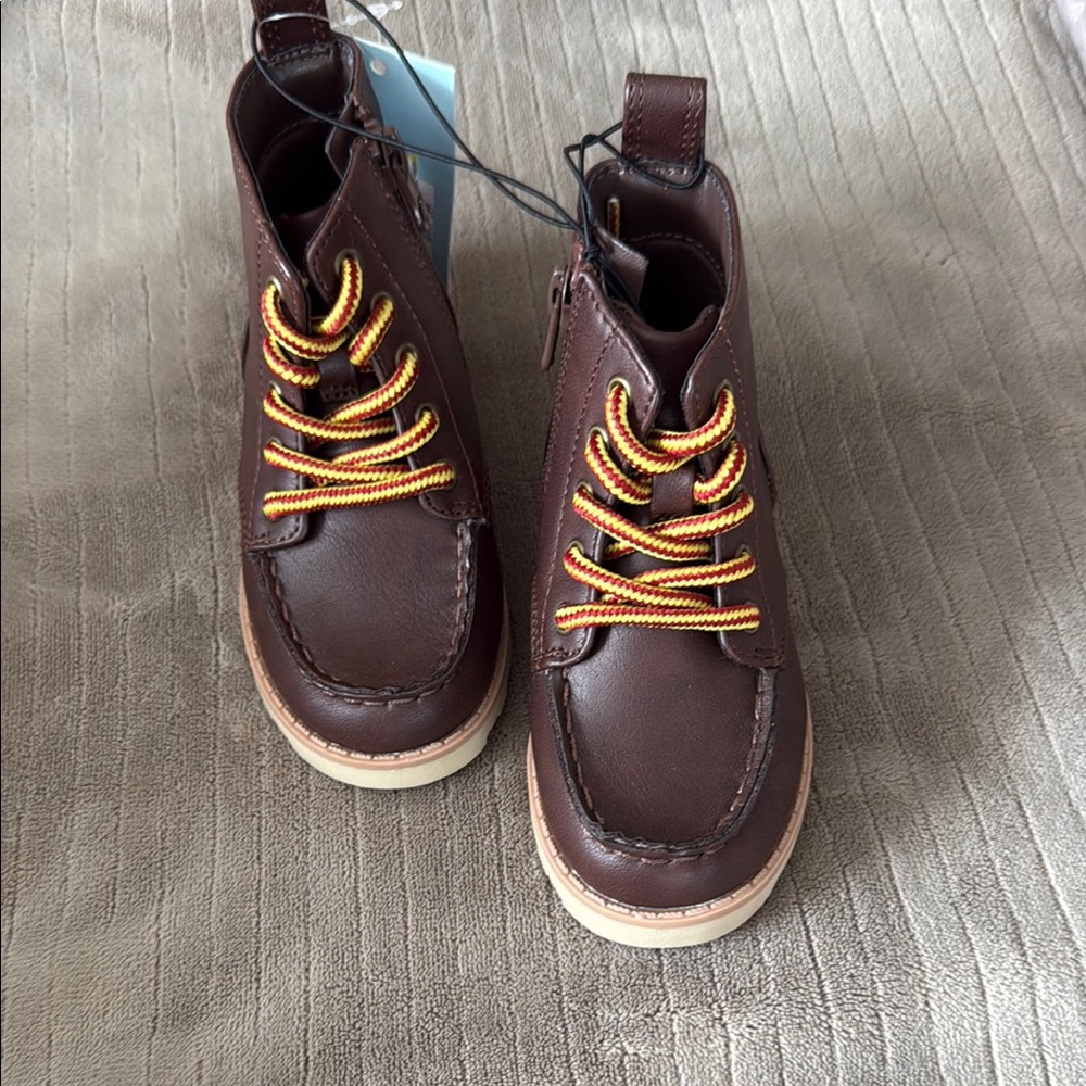 Brown Kids Shoes with Yellow Laces